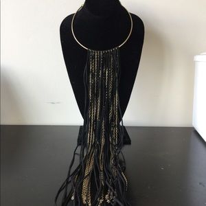 Black and gold fringe necklace